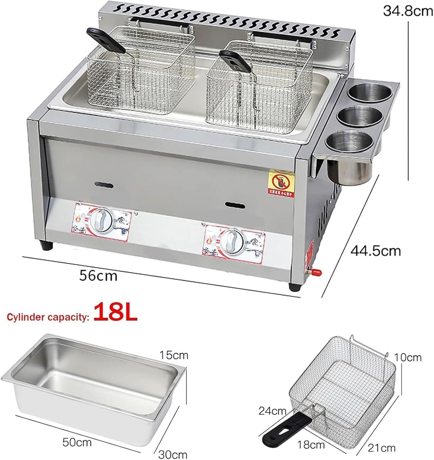 Commercial Gas Deep Fryer Double Tank 18L Stainless Steel Adjustable Heat