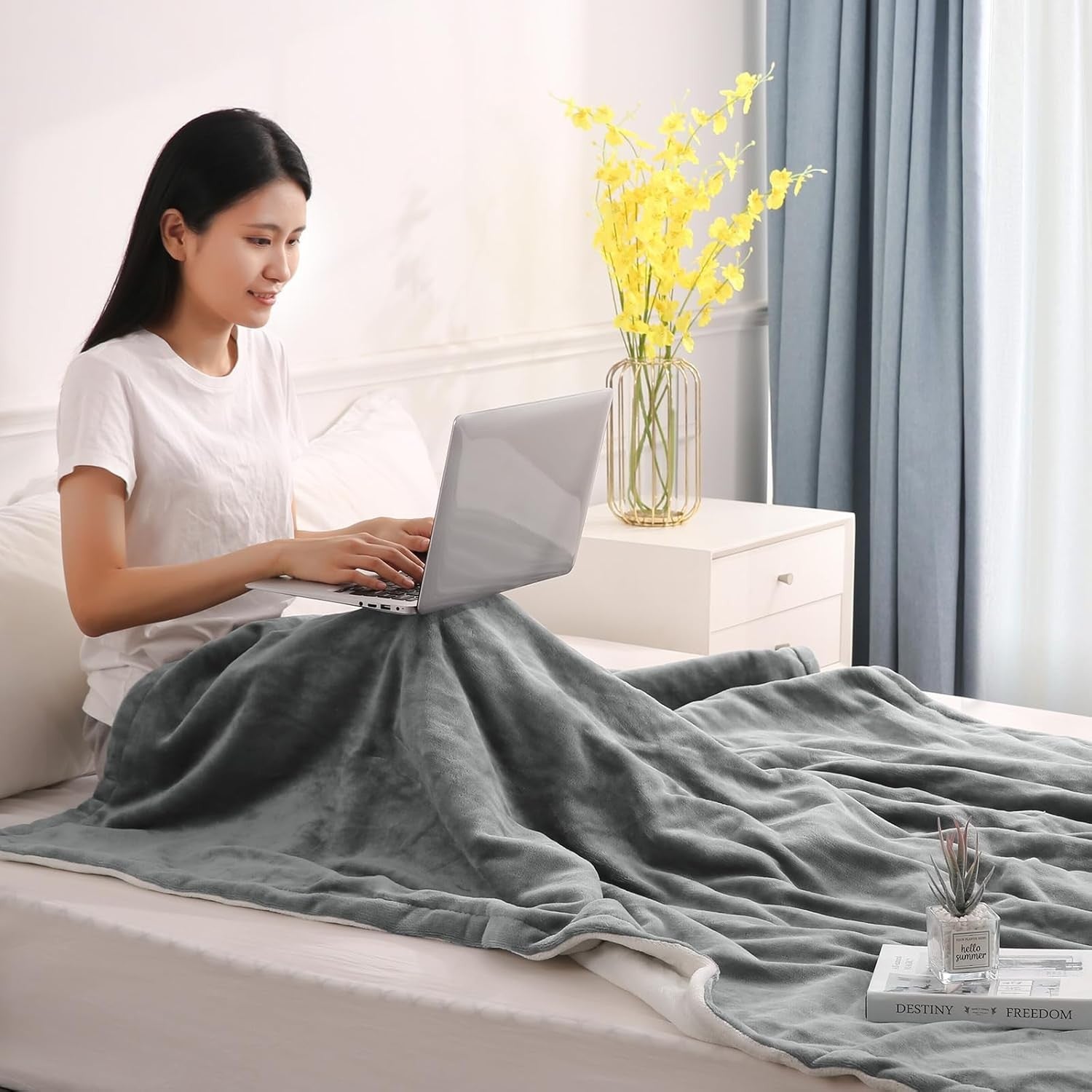 Electric Heated Throw Blanket 4 Heat Levels Fast Warm Auto Off Washable