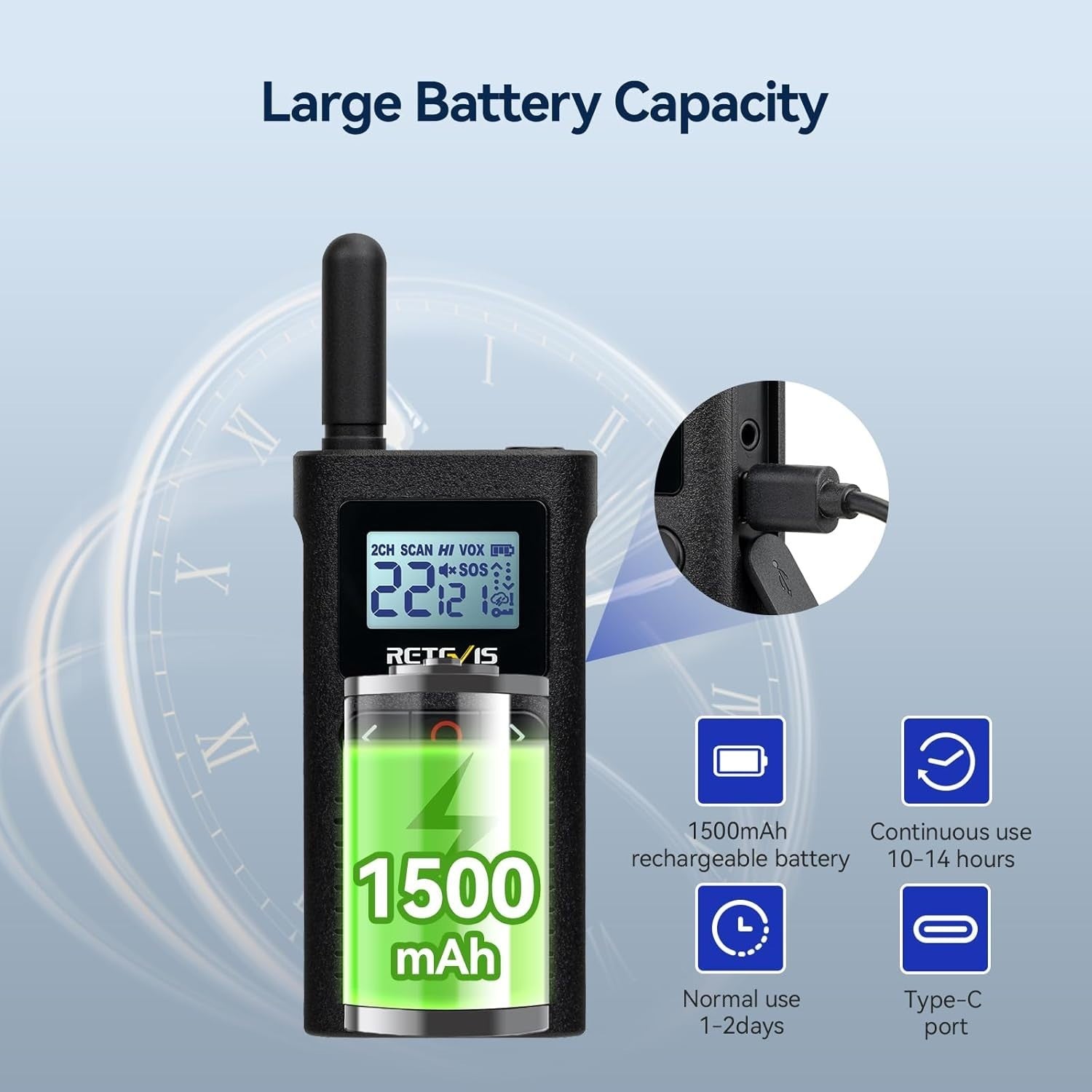 PMR446 Walkie Talkies Rechargeable VOX LCD Display Long Range 2 Pack