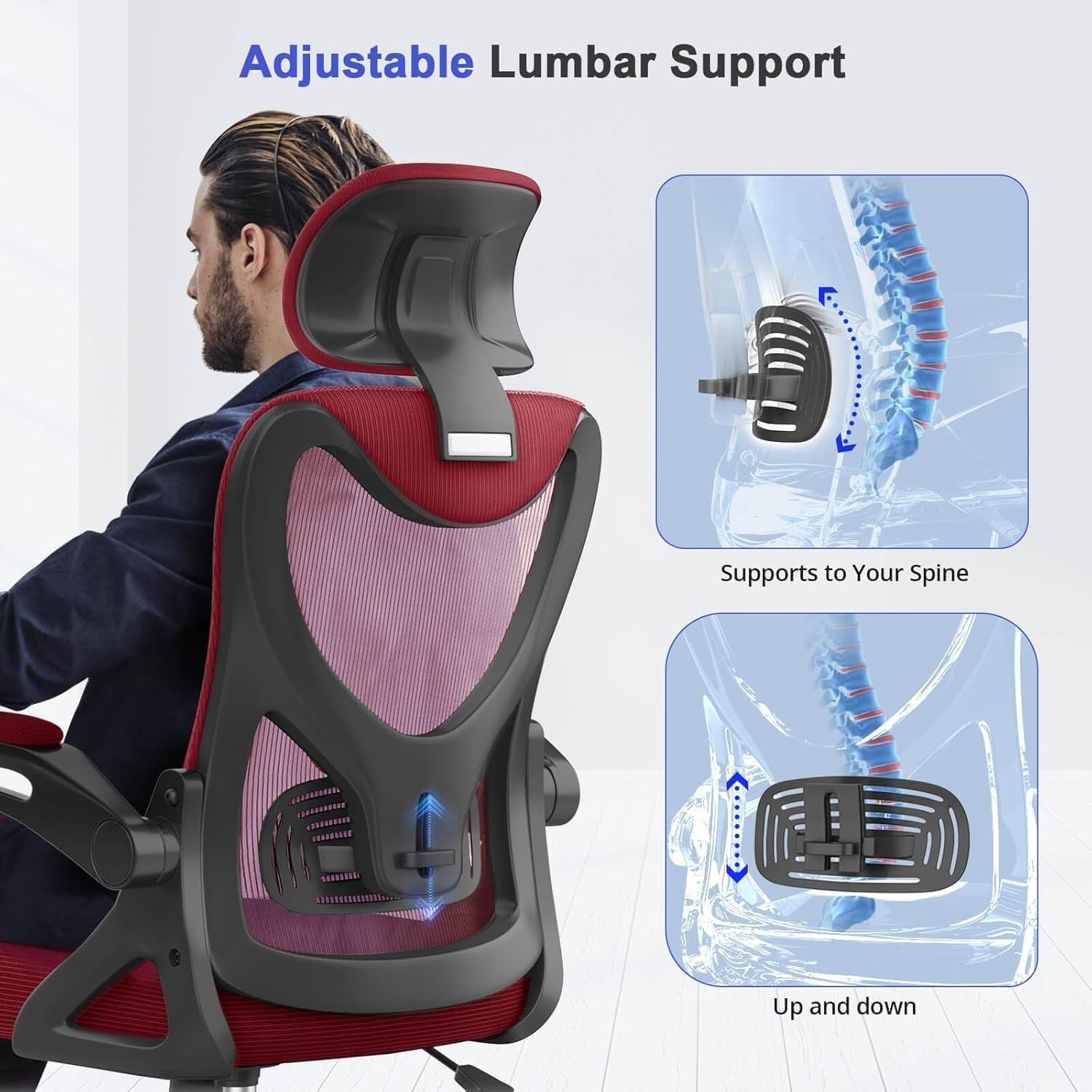 Ergonomic Mesh Office Chair High Back Swivel Adjustable Lumbar Burgundy