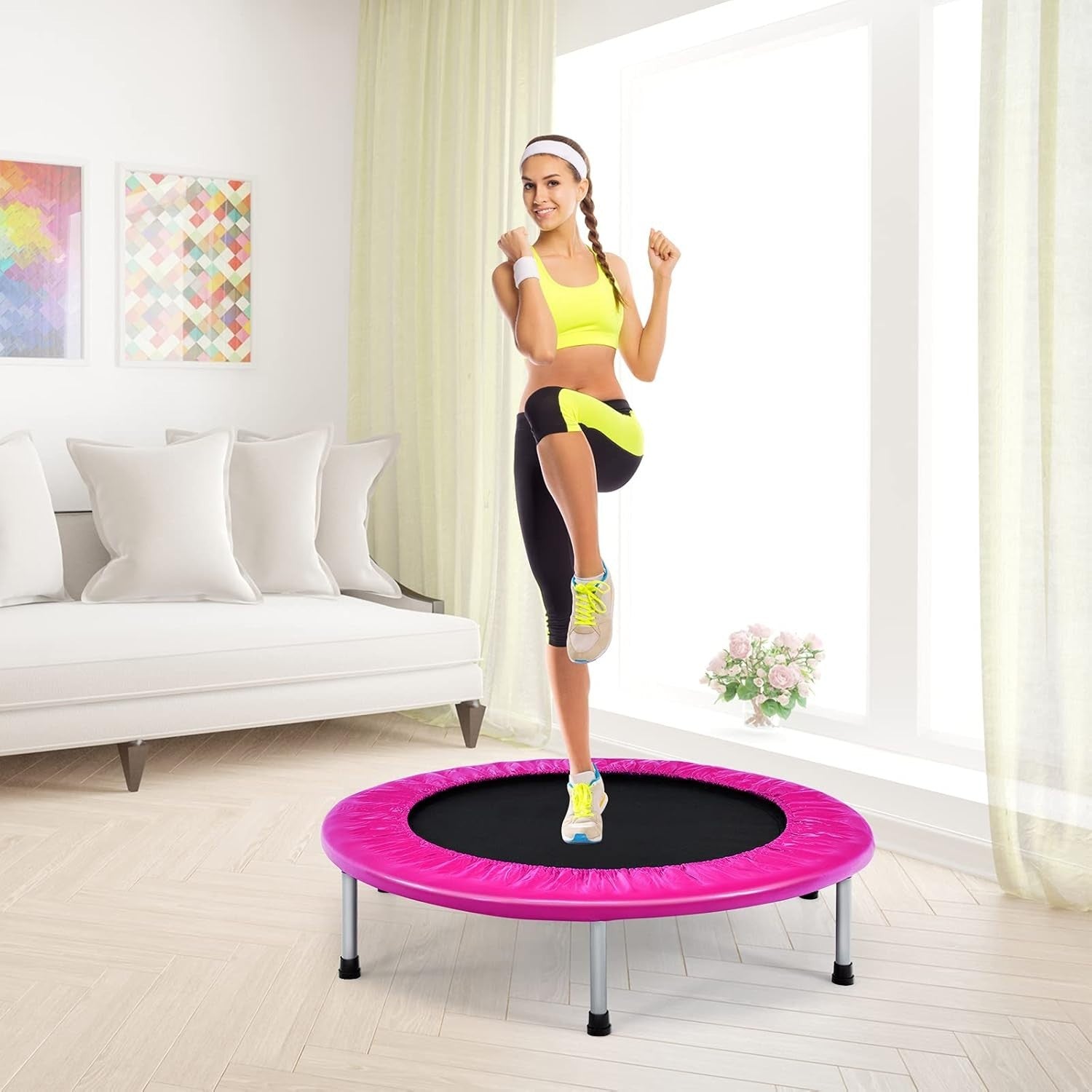 38in Foldable Fitness Rebounder Trampoline PVC Cover Indoor Outdoor