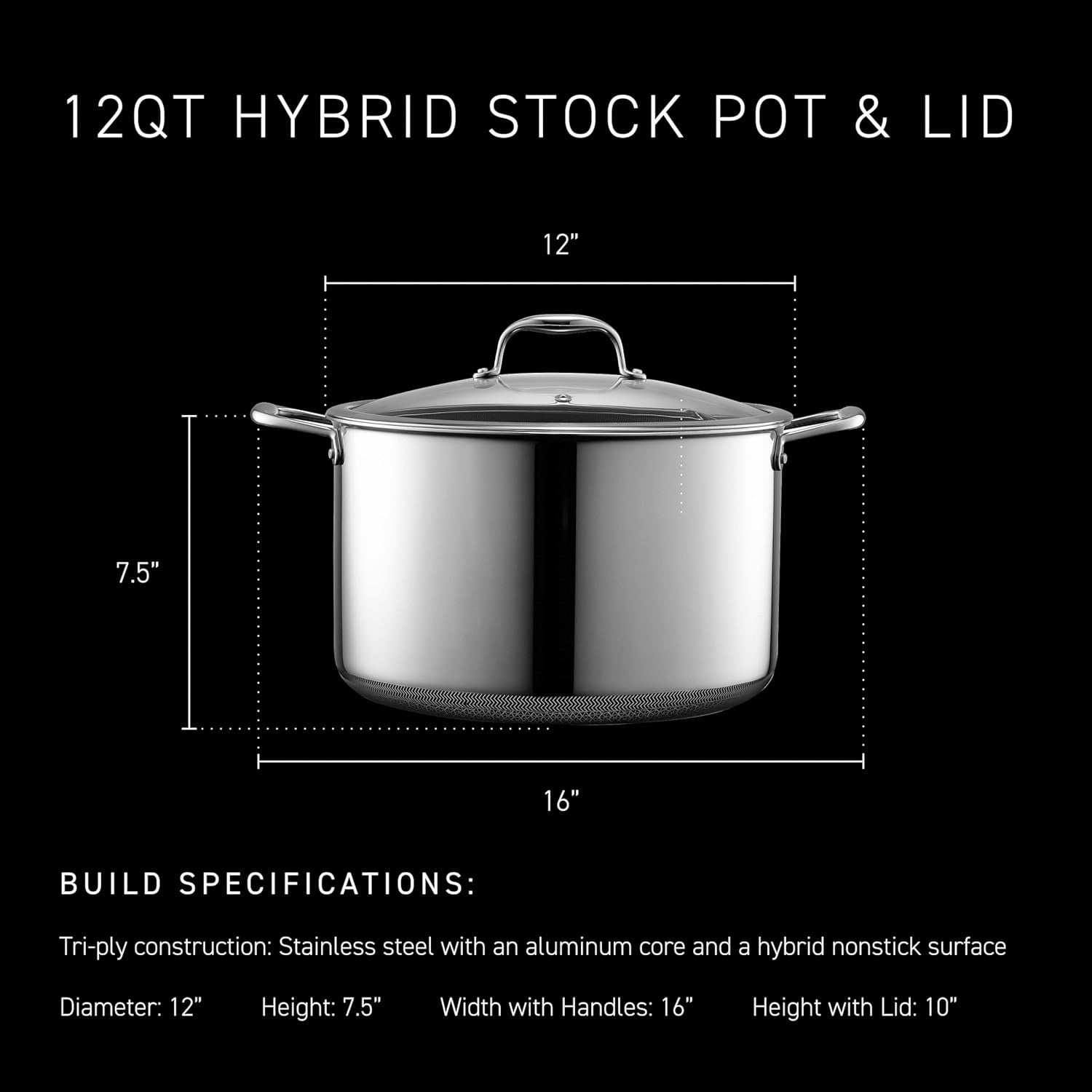 12L Deep Non Stick Stockpot with Lid – Induction & Oven Safe Stainless Steel Pot