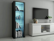 Tall Modern Display Cabinet with RGB LED Glass Shelves, Durable Storage Unit