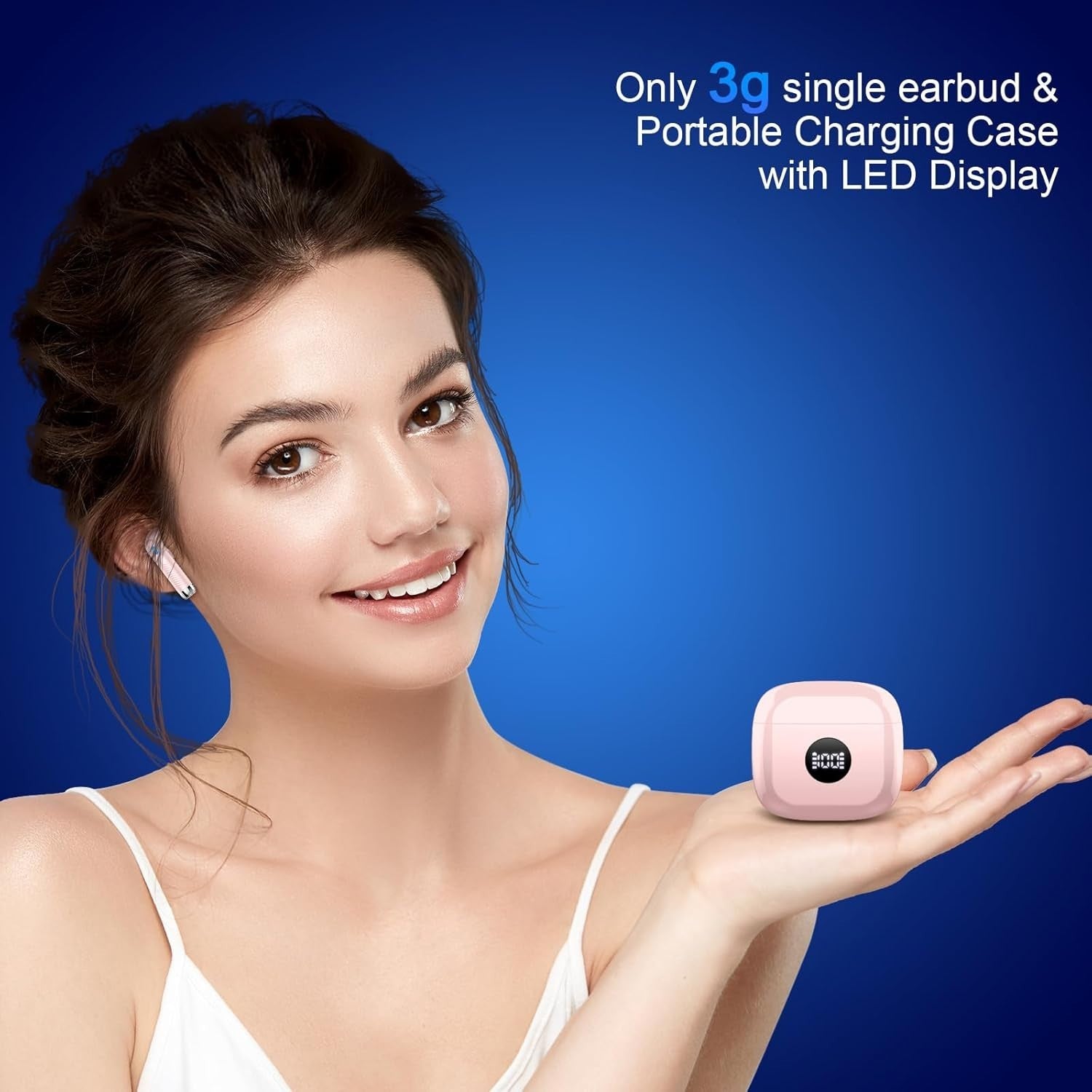 Bluetooth 5.4 Wireless Earbuds 4-Mic ENC Deep Bass 40H LED Display Pink