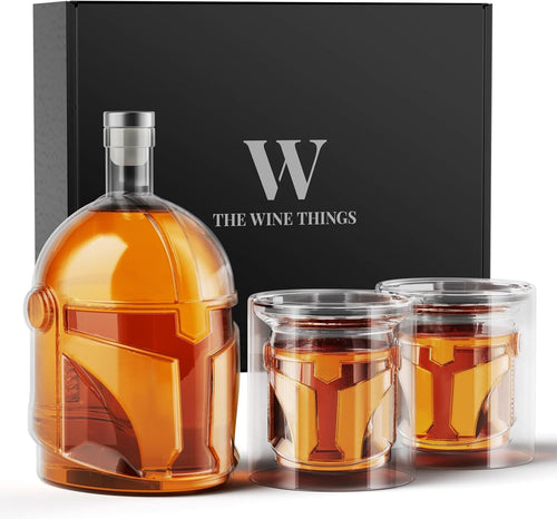 Transparent Helmet Whiskey Decanter 34oz with 2 Glasses – Men’s Bar Gift