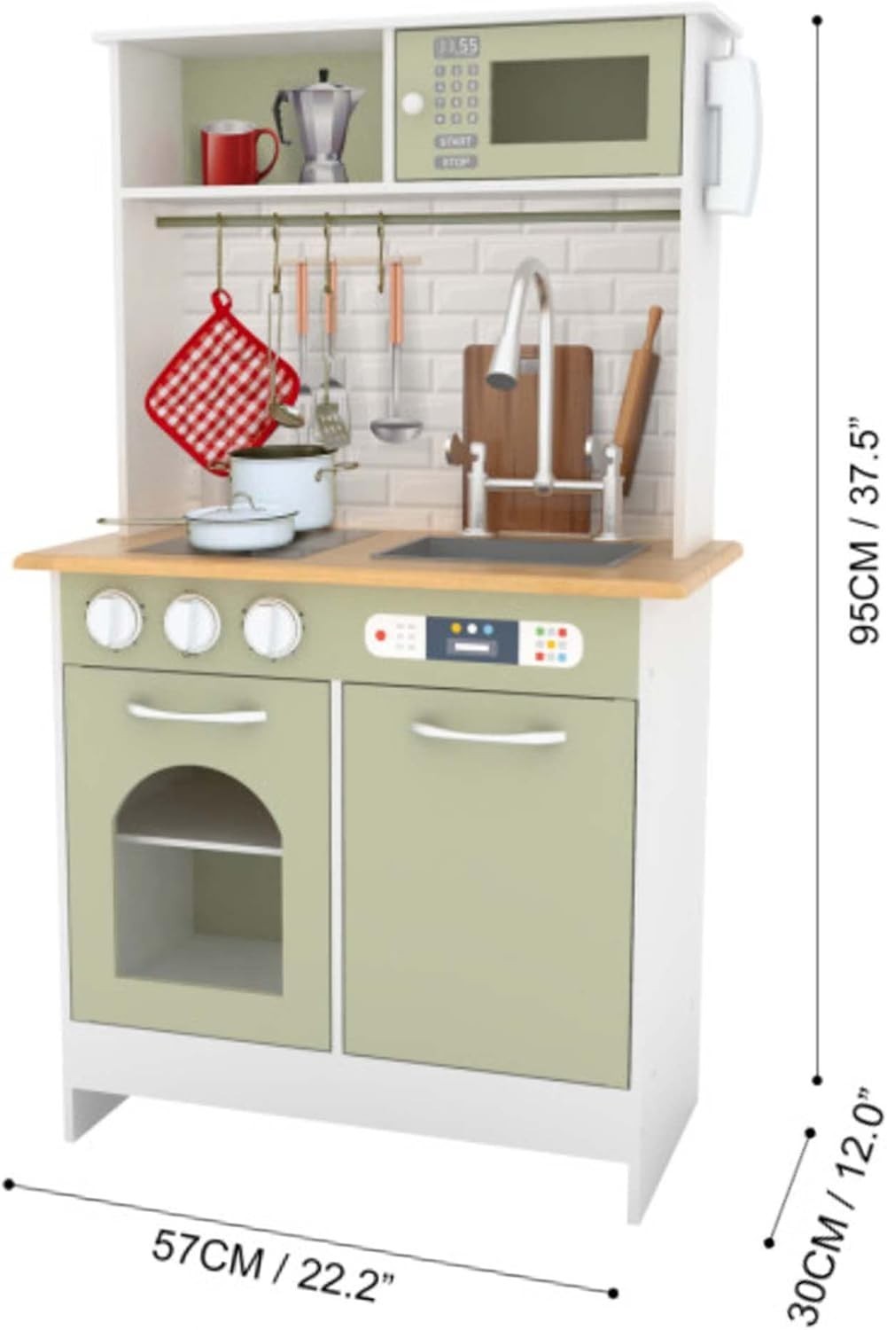 Wooden Kids Play Kitchen Farmhouse Toy Set Accessories Light Green