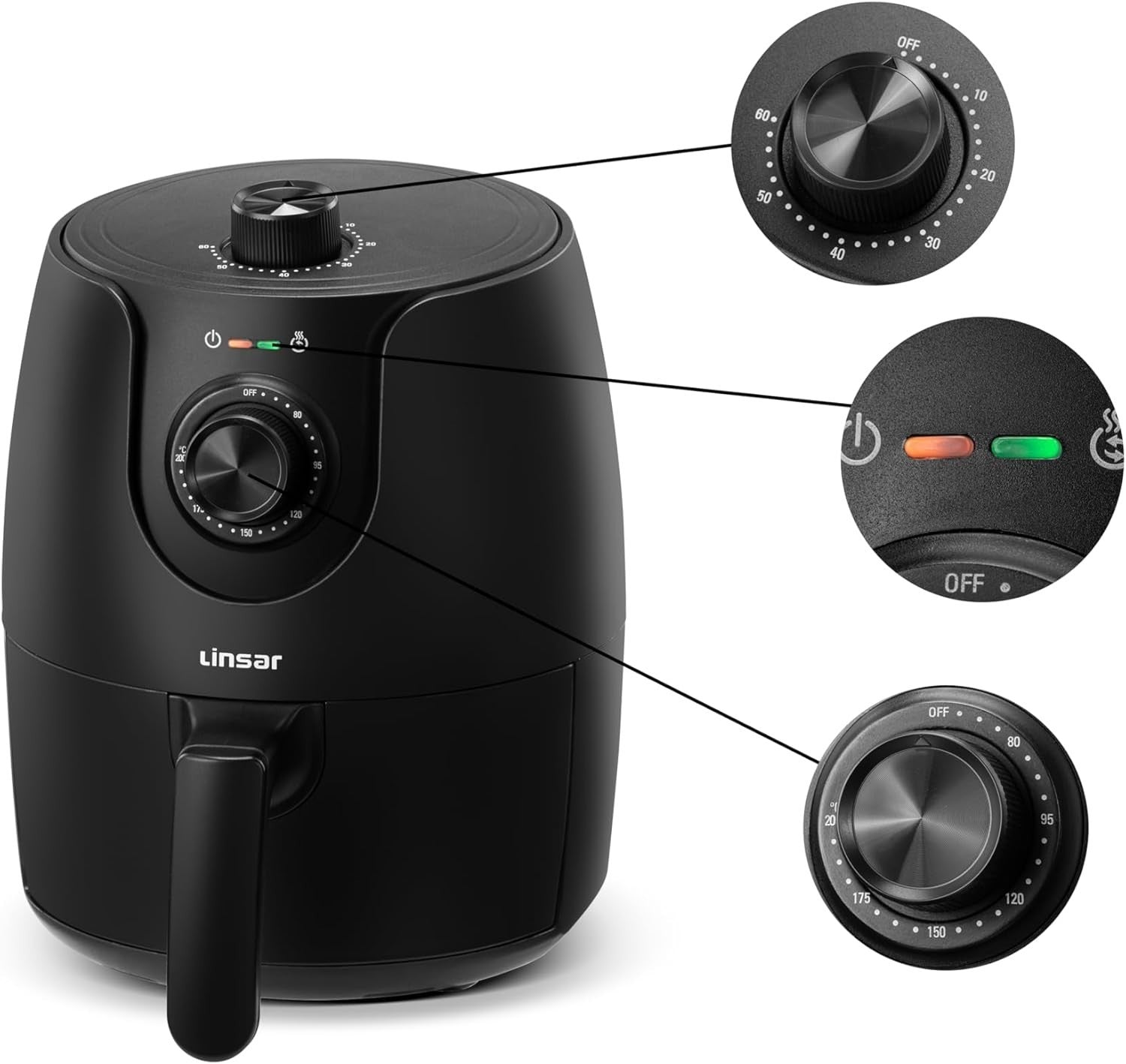 Compact Air Fryer 1.8L 1200W Oil Free Timer Temp Control Fast Energy Saving