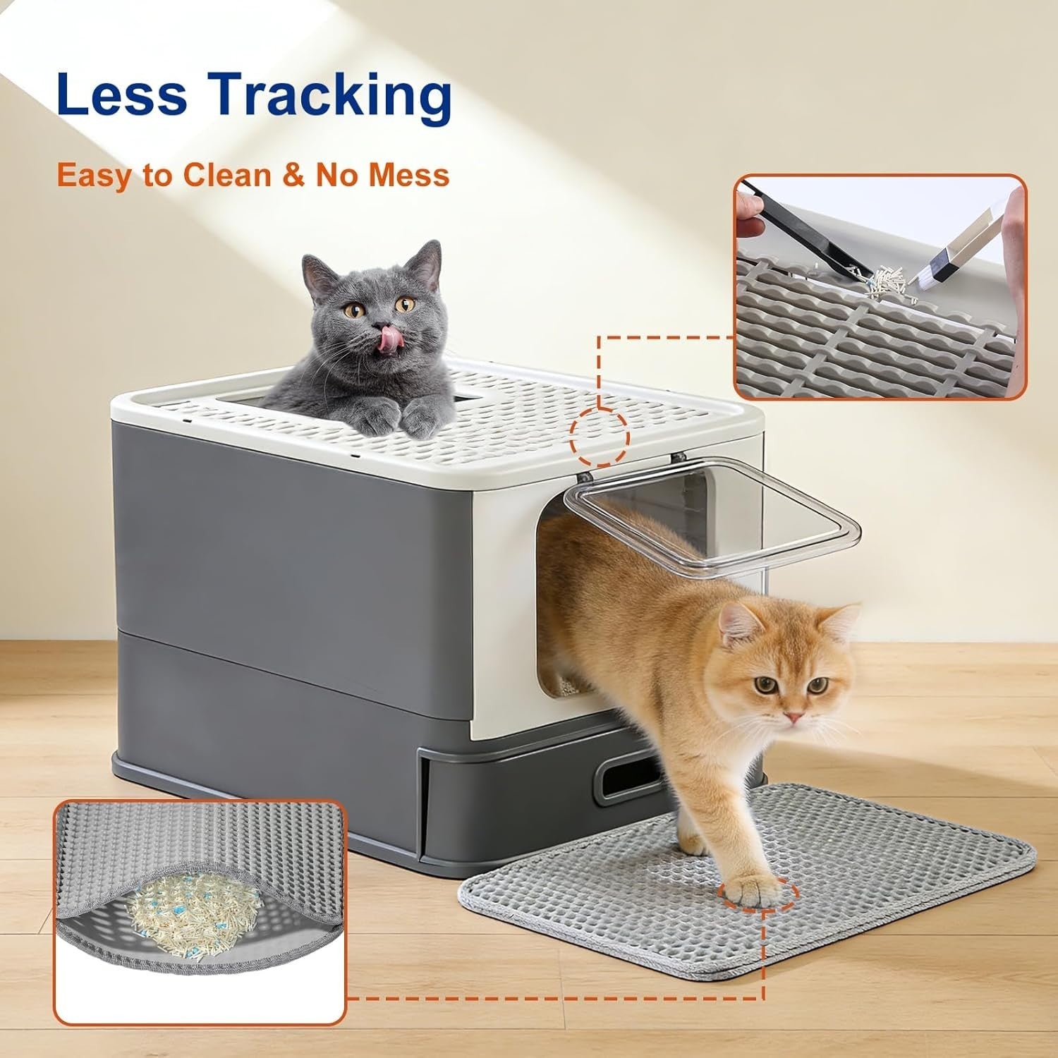 Stainless Steel Cat Litter Box Covered Drawer Top Entry Anti Leak Tray