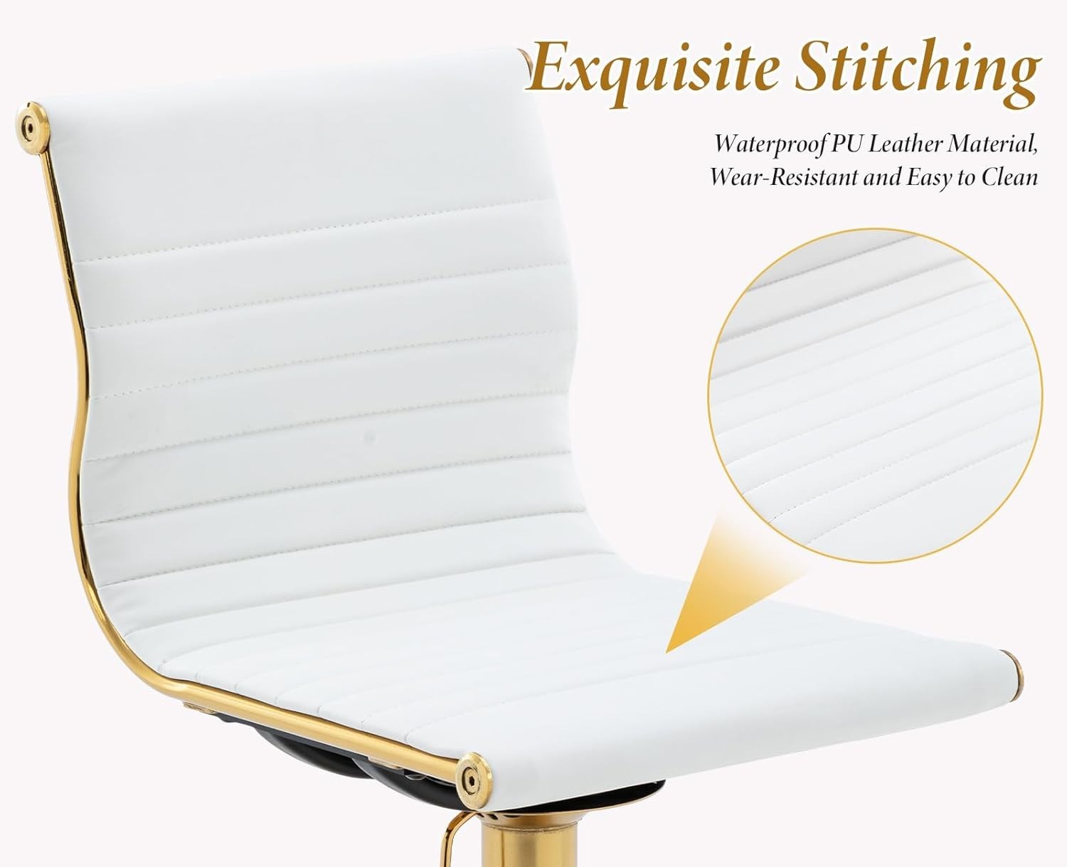 Adjustable White PU Leather Bar Stools Set of 2 Swivel Kitchen Counter