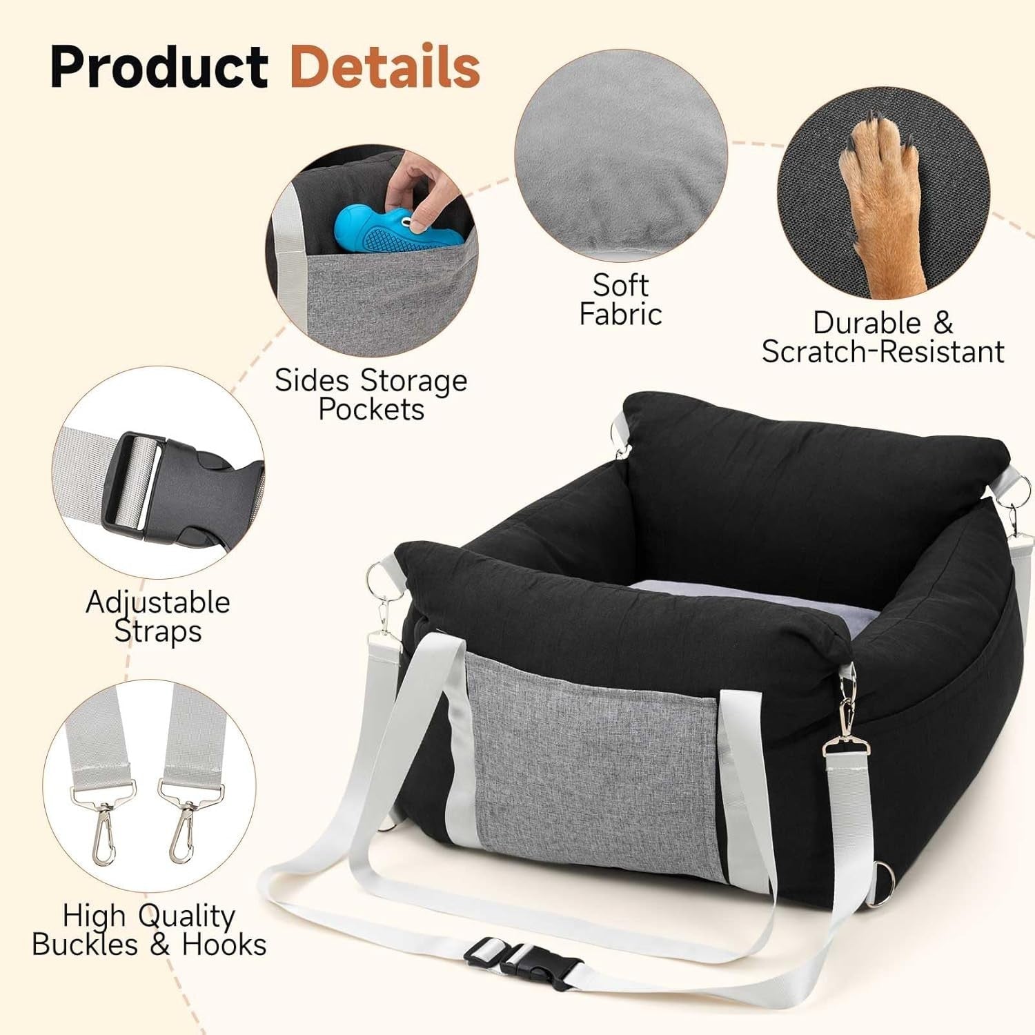 Dog Car Seat Booster Bed Waterproof Travel Carrier Cushion Safety Leash