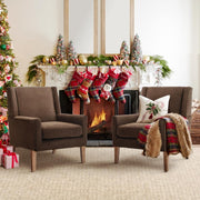Brown Wingback Accent Armchairs Set of 2 Upholstered Wood Legs