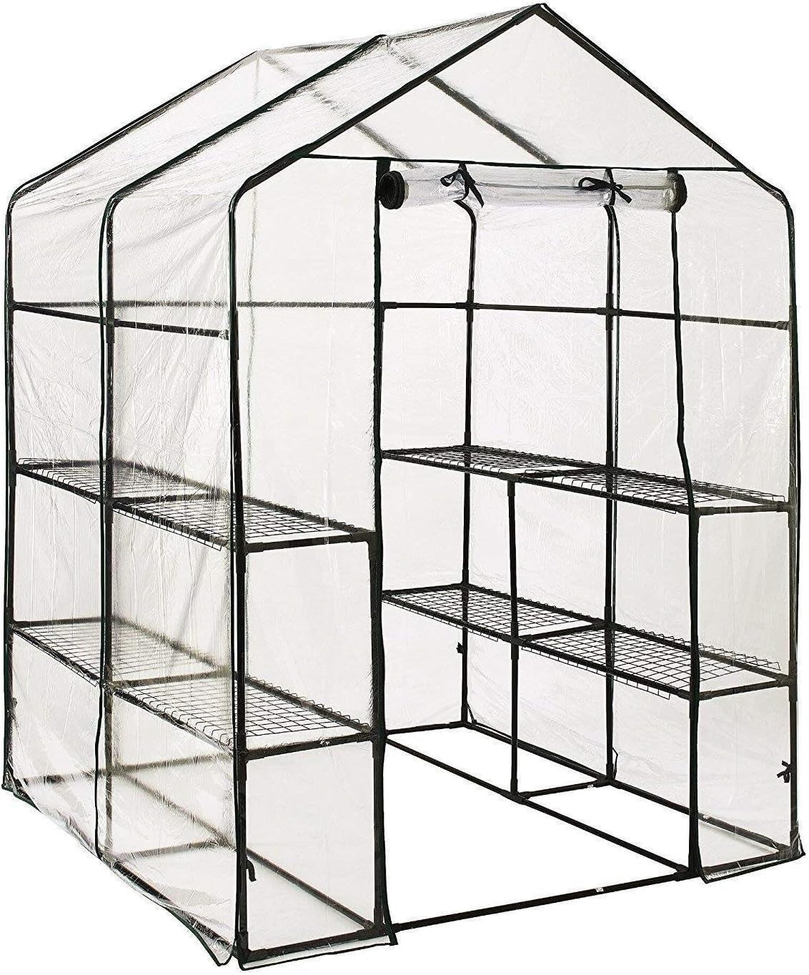 Walk-In Greenhouse with 8 Shelves PVC Cover Sturdy Steel Frame Outdoor Grow Tent