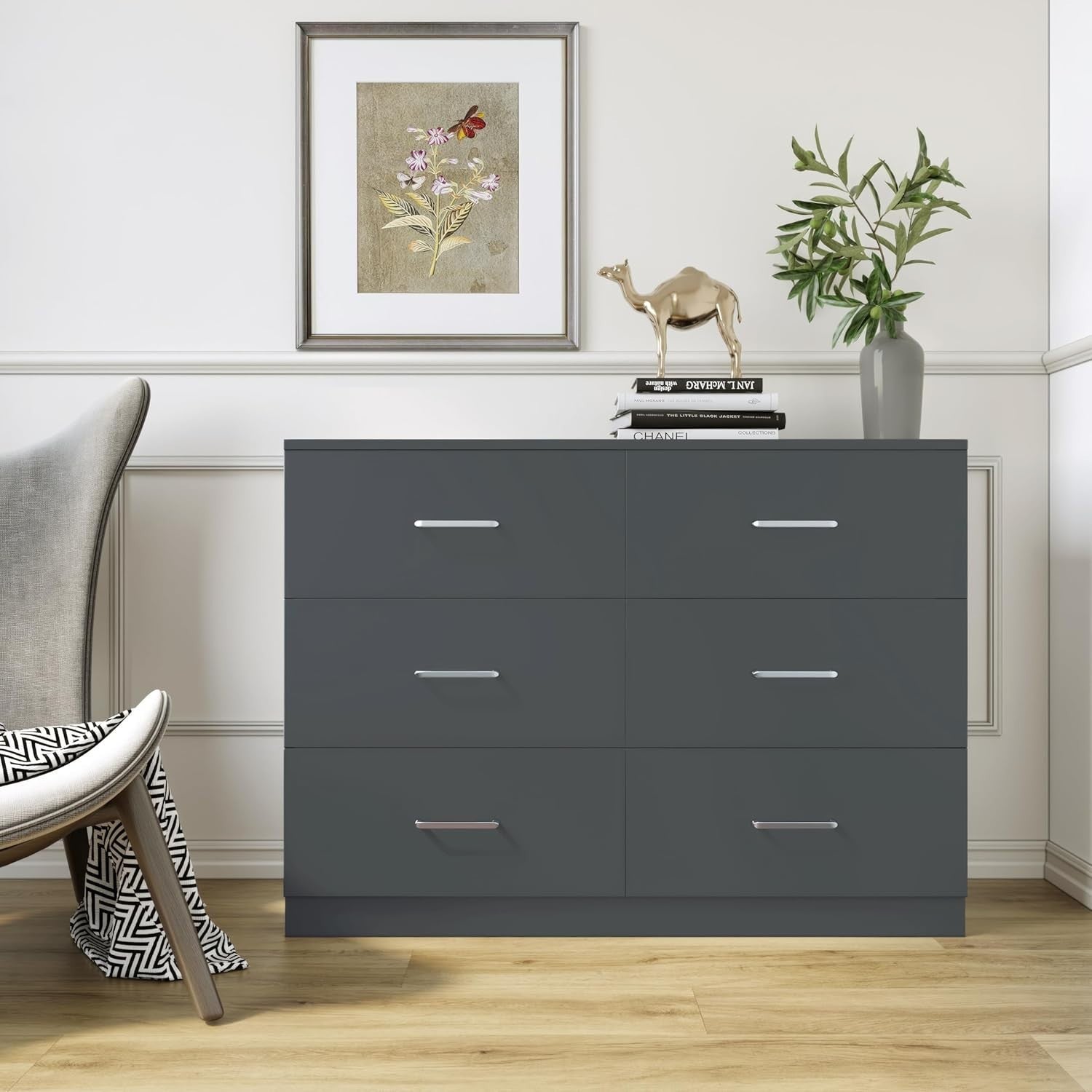 6 Drawer Chest Dark Grey Modern Bedroom Storage Unit Cabinet Drawers