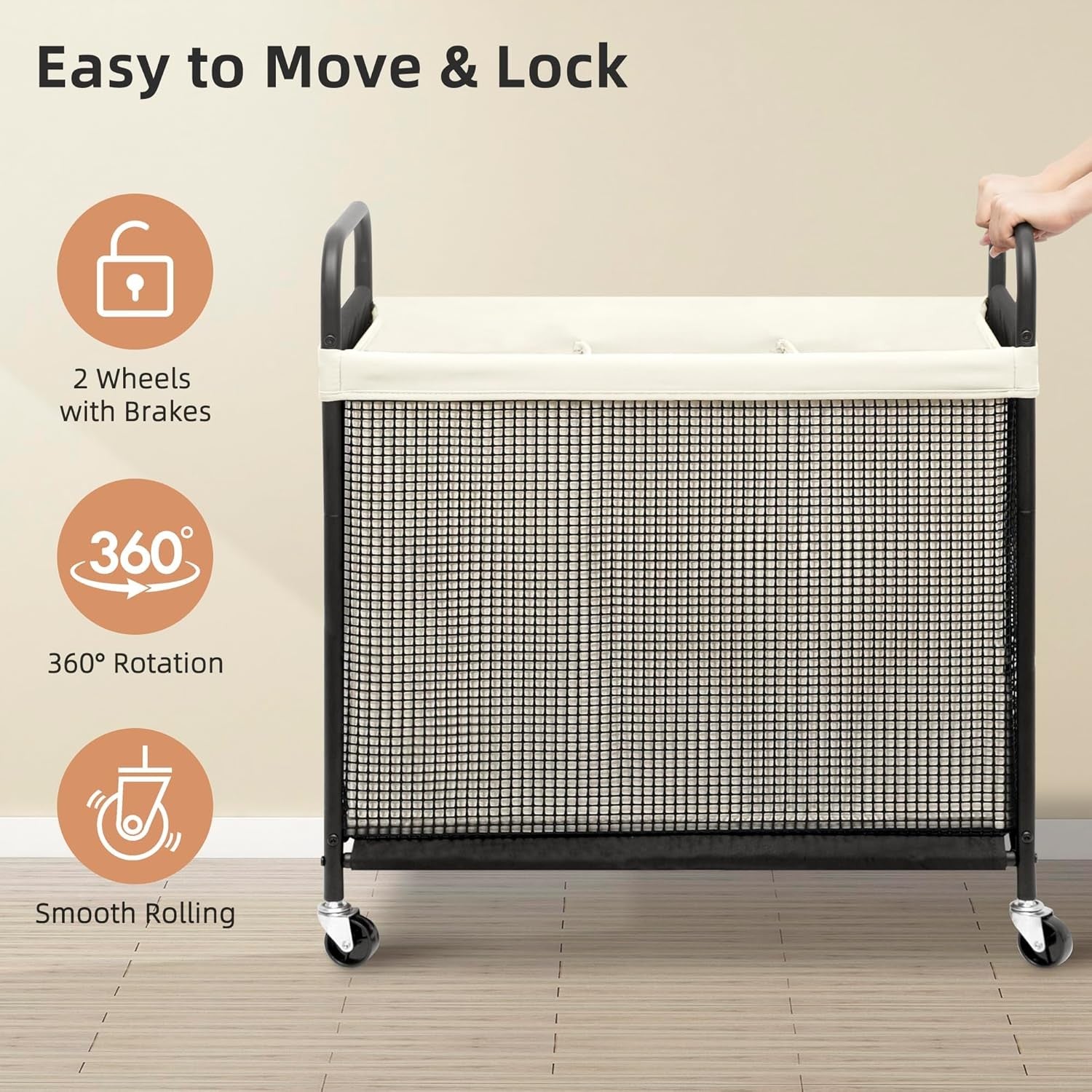 120L 3-Section Laundry Hamper on Wheels | Removable Bags | Rolling Laundry
