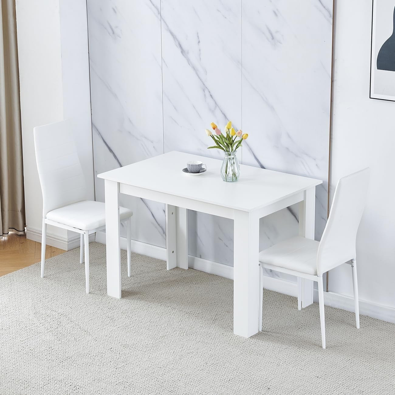 Modern 5-Piece White Dining Table & Chairs Set | Space-Saving, Durable Design