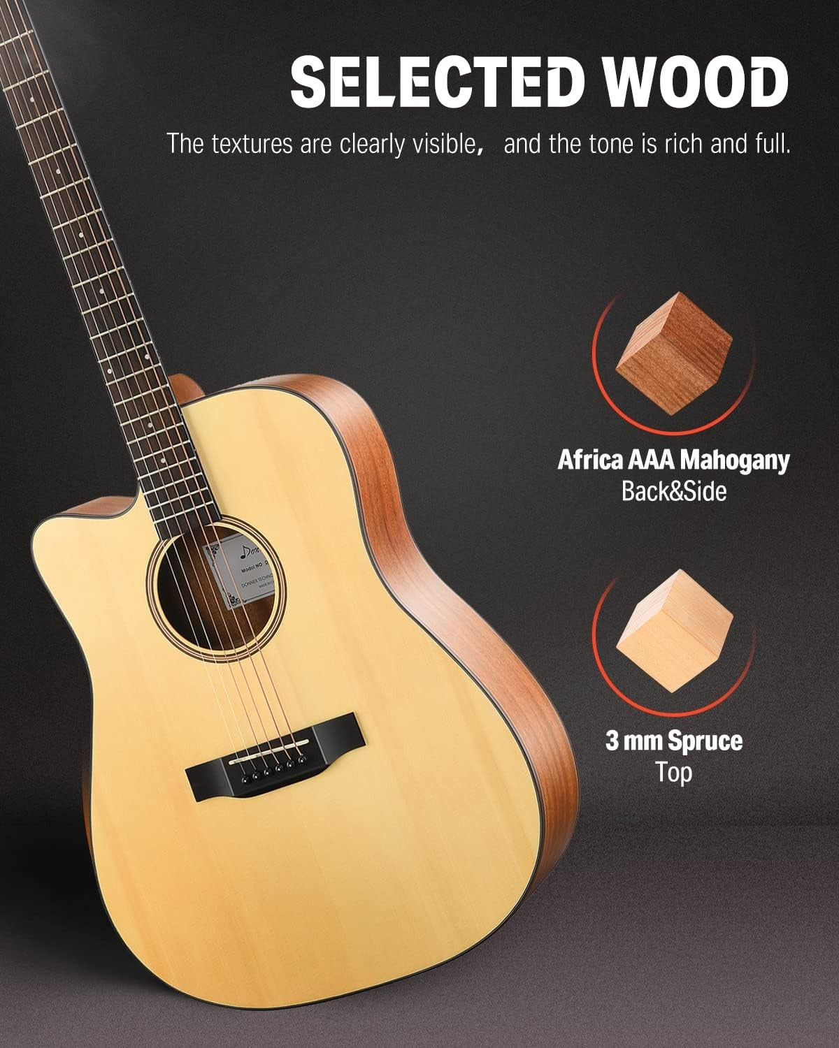 Left Handed 41" Acoustic Guitar Full Size Cutaway Beginner Kit