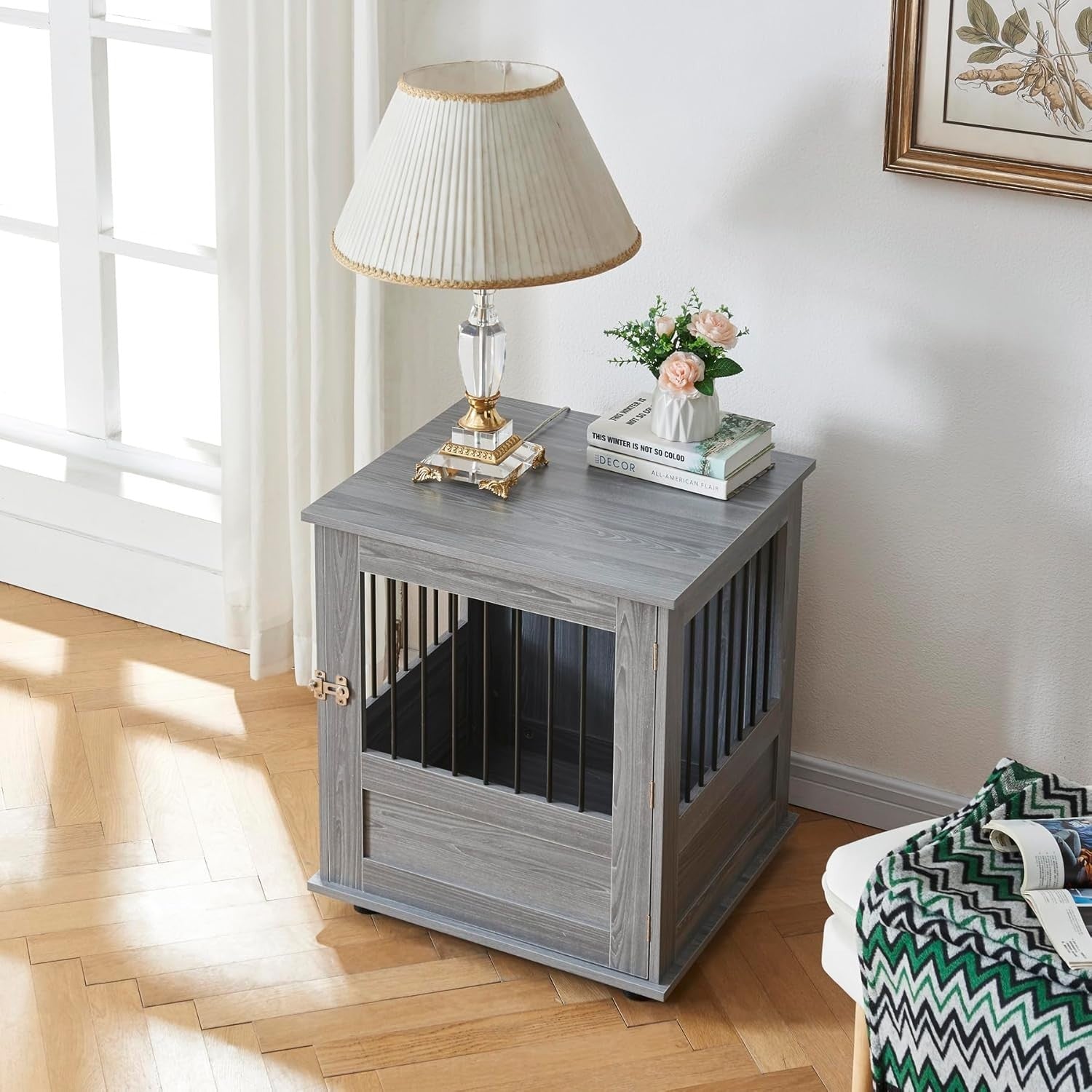 Indoor Metal Dog Crate with Flat Tabletop 60x50x70cm Secure Kennel Cage