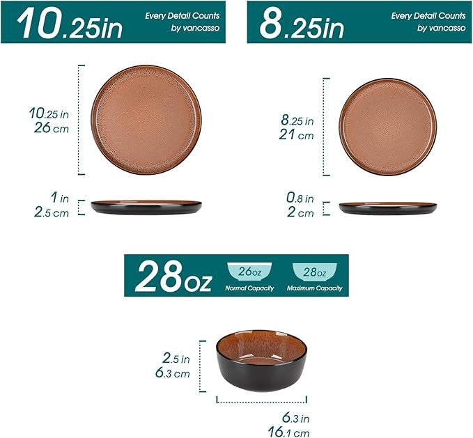18pc Stoneware Dinner Set Plates Bowls Reactive Glaze Service for 6 Amber