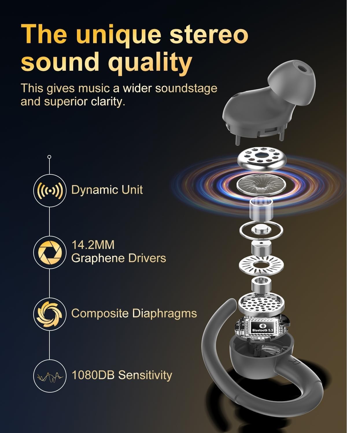 Grey Bluetooth 5.3 Earbuds 40H ENC Mic LED Display Sport Waterproof