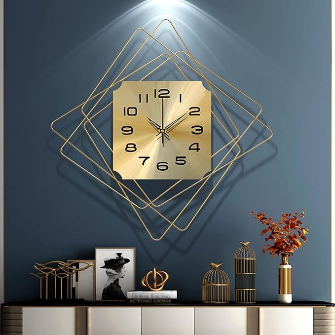 Modern Geometric Gold Metal Wall Clock 50cm Silent Luxury Art Decor Living Room