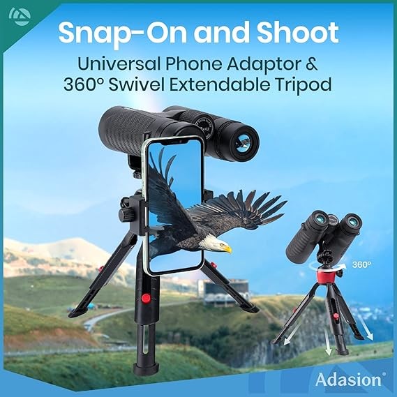 12x42 HD Waterproof Binoculars with Phone Adapter for Bird Watching & Travel