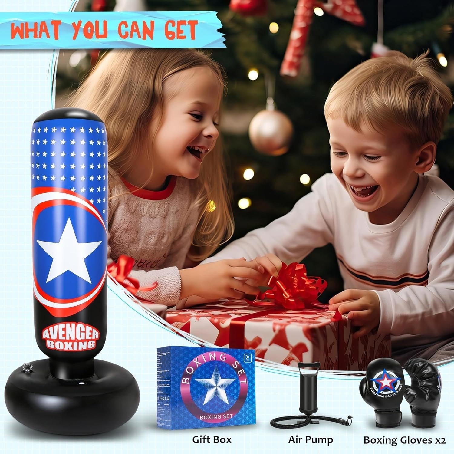 Kids Inflatable Punching Bag 66in Free Standing Boxing Set Gloves