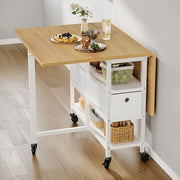 Mobile Folding Dining Table with Drawers & Wheels 120x80cm Space-Saving