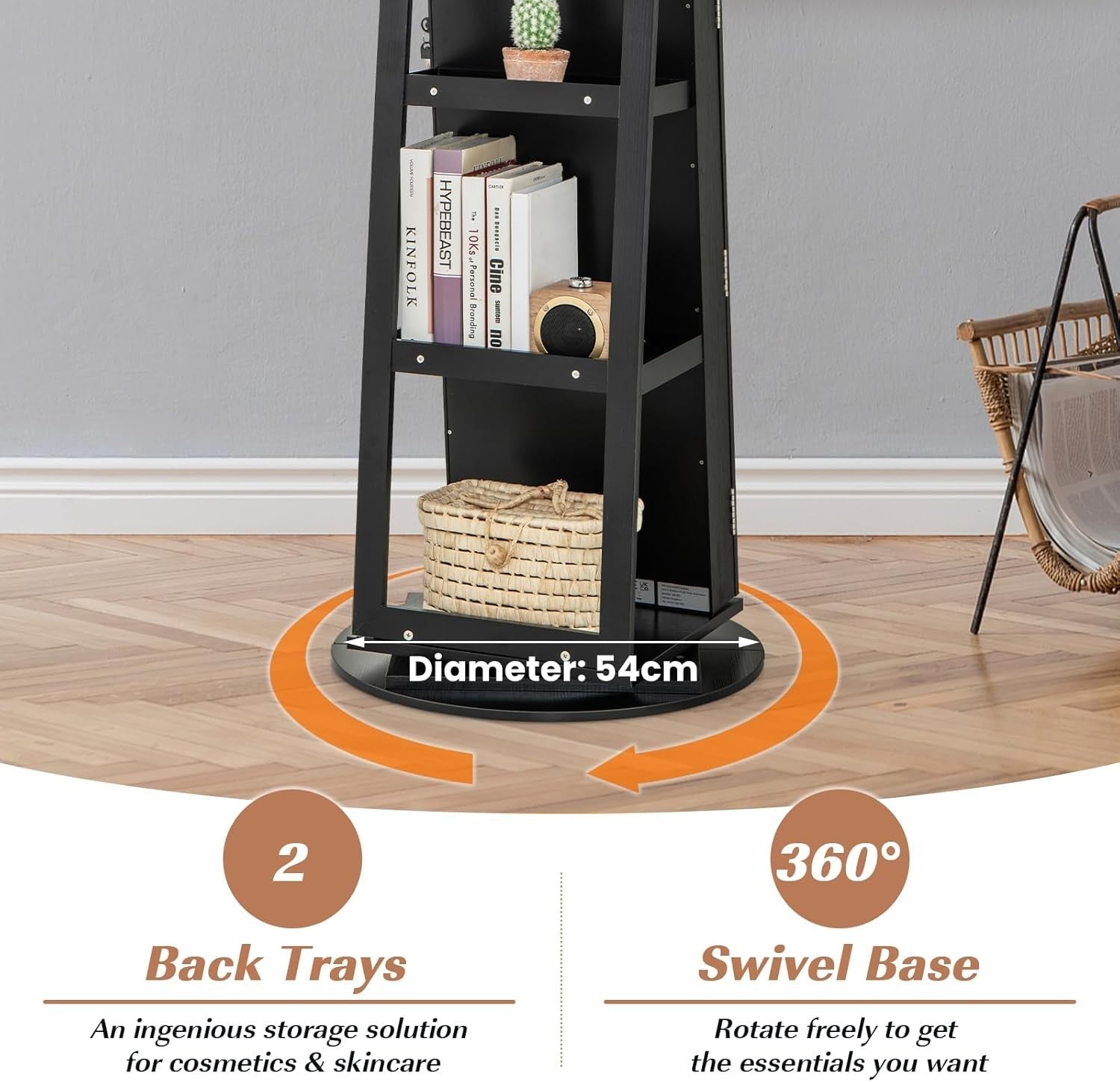 360° Swivel Jewelry Armoire Lockable Full Length Mirror LED Storage Black