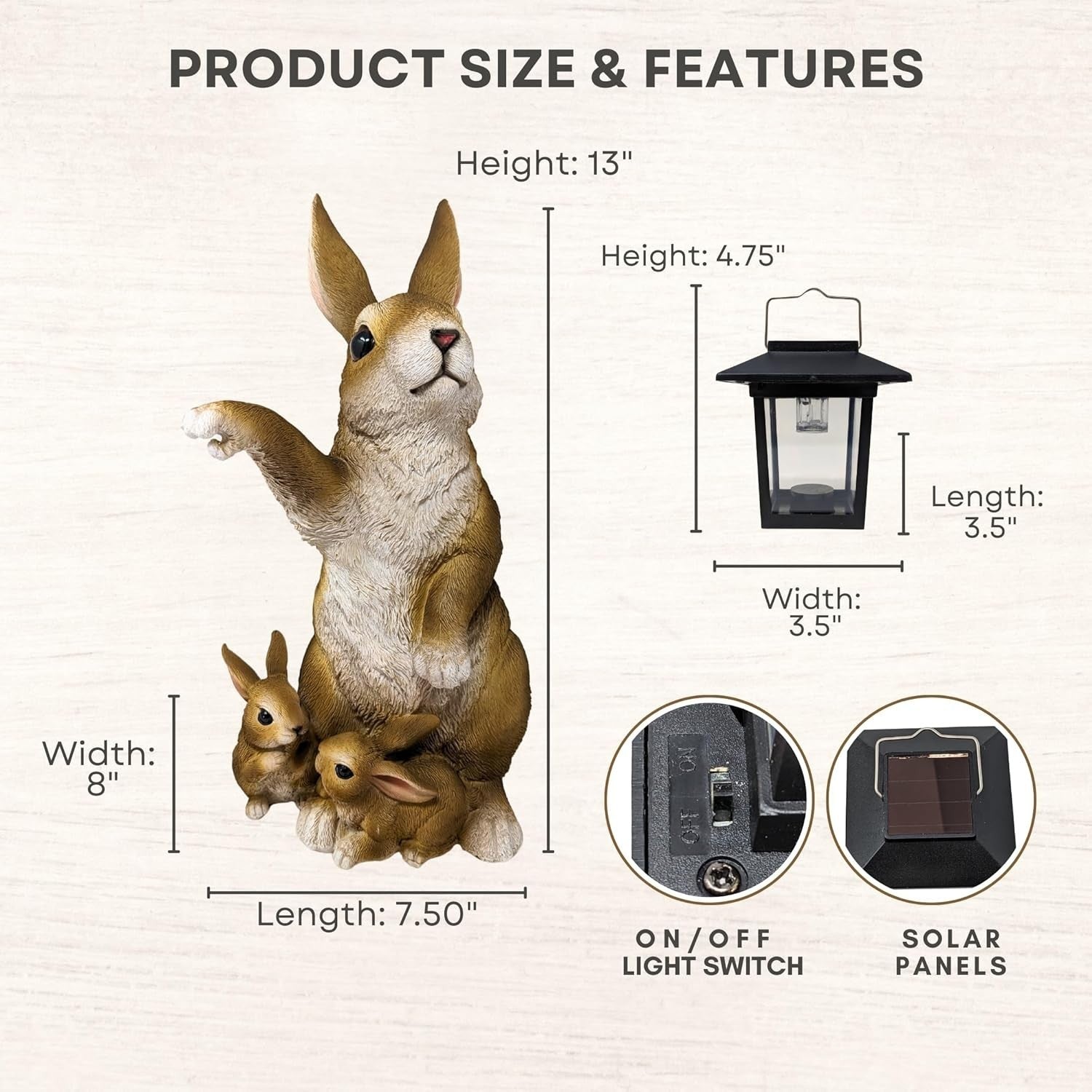 Rabbit Solar Lantern Statue – Garden Bunny Figurine with LED Light