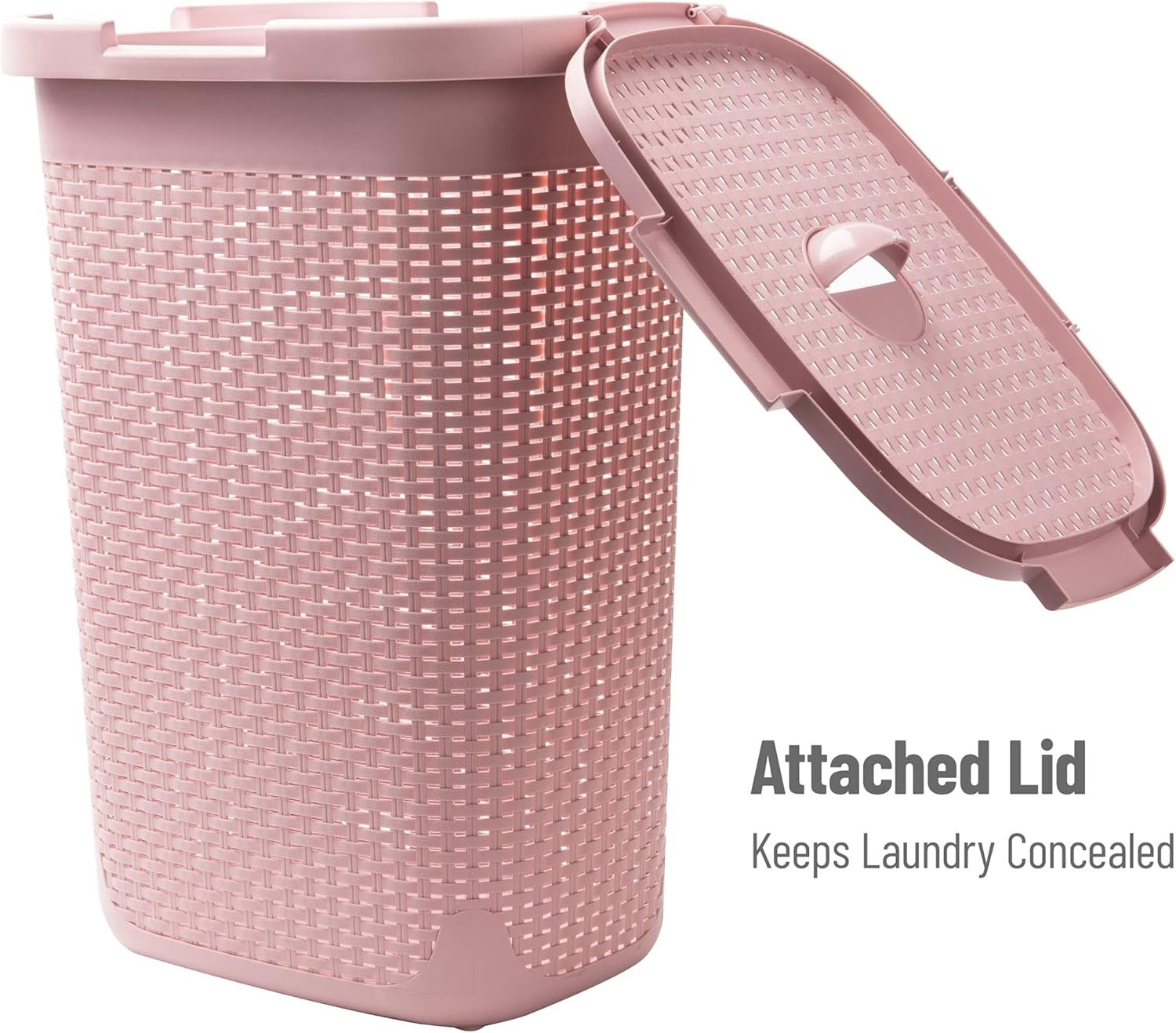 Set of 2 Slim Pink Laundry Hampers 60L with Lid Ventilated & Handles