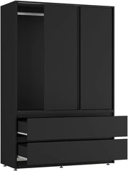 Black Sliding Door Wardrobe with 4 Drawers & Hanging Rail - Space Saver