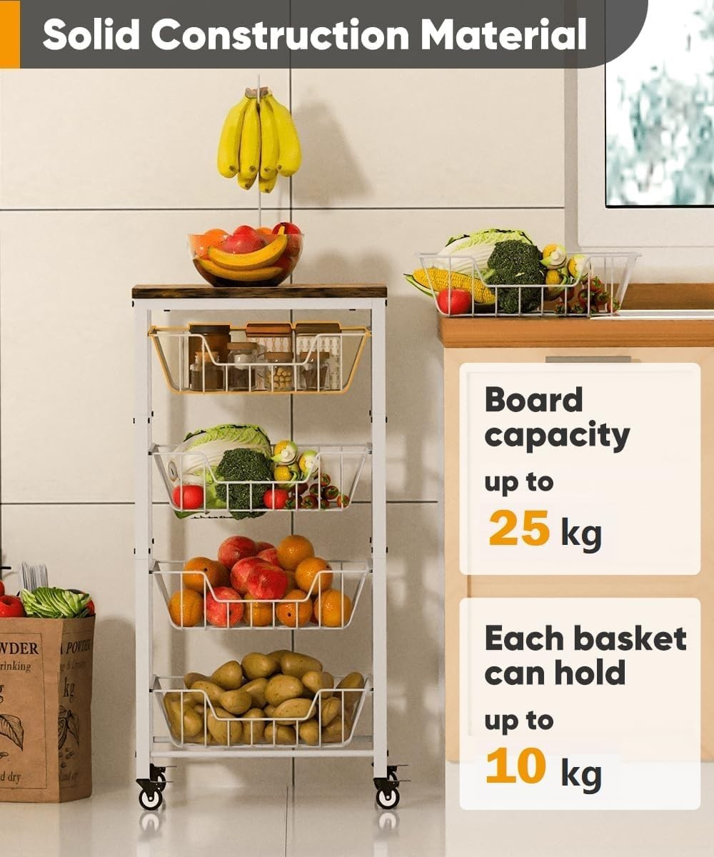 5 Tier Kitchen Storage Cart Pull Out Wire Basket Fruit Vegetable Trolley