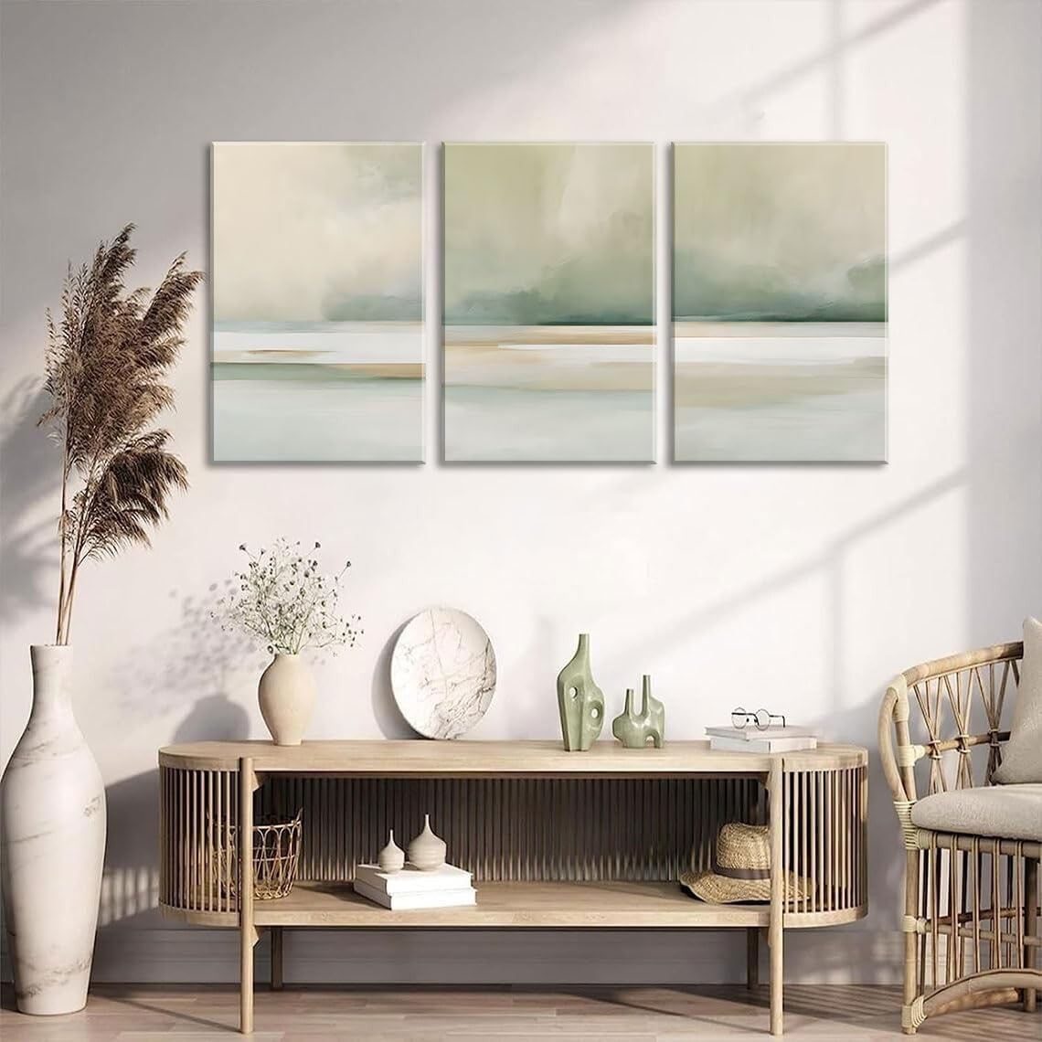 Sage Green Canvas Wall Art Set of 3 16x24in