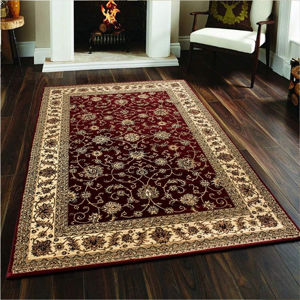 Burgundy Oriental Area Rug 120x170cm Soft Low Pile Floral Living Room Carpet