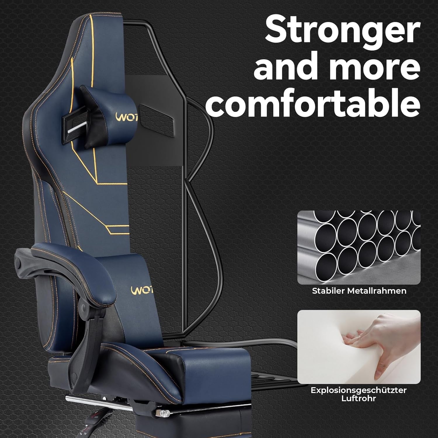 Ergonomic Gaming Chair with Footrest Lumbar Support Blue