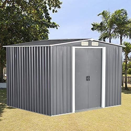 Lockable 10x8ft Metal Garden Shed Tool Storage Grey Outdoor