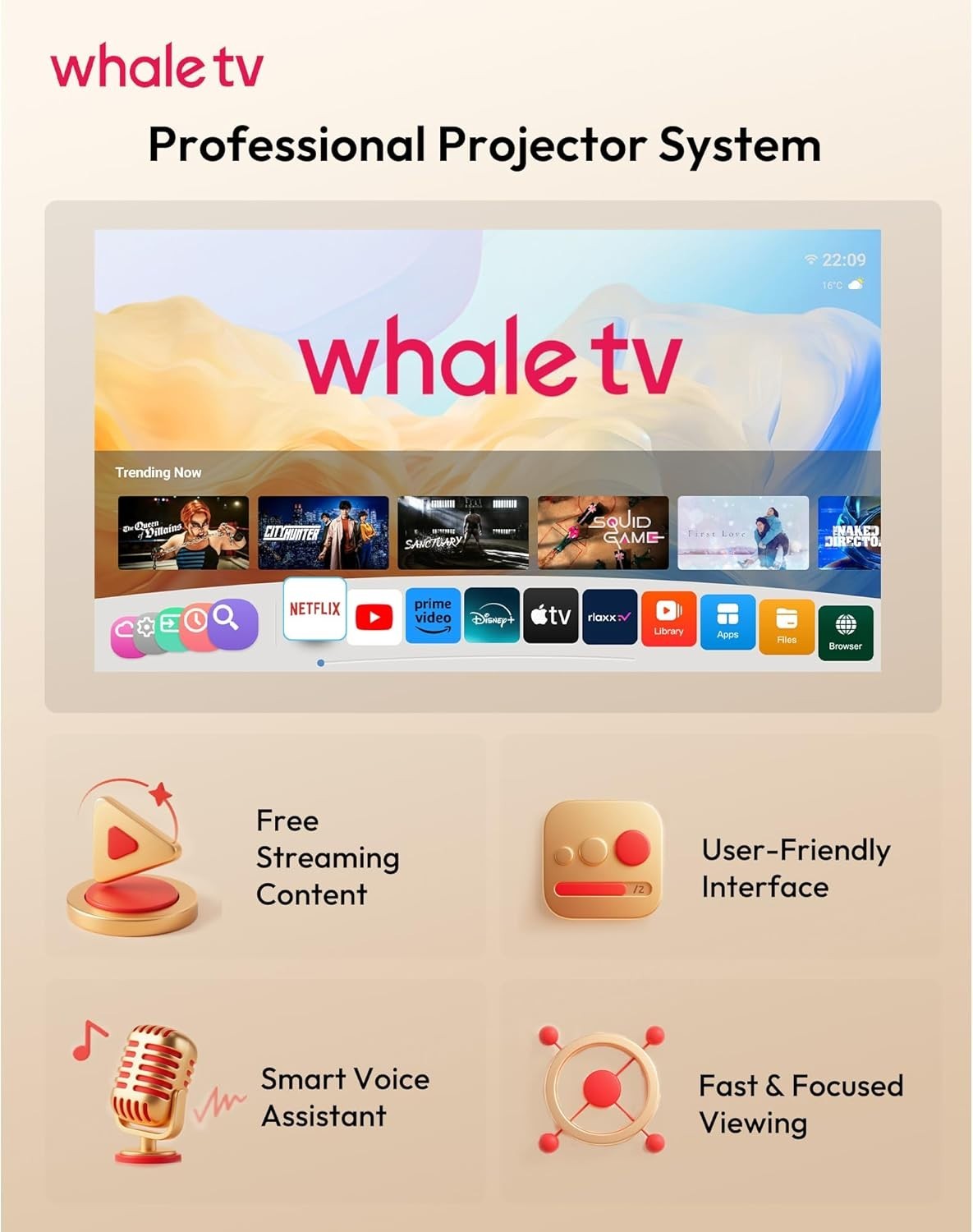 700ANSI 1080P Smart Projector Netflix WiFi6 Bluetooth Auto Keystone