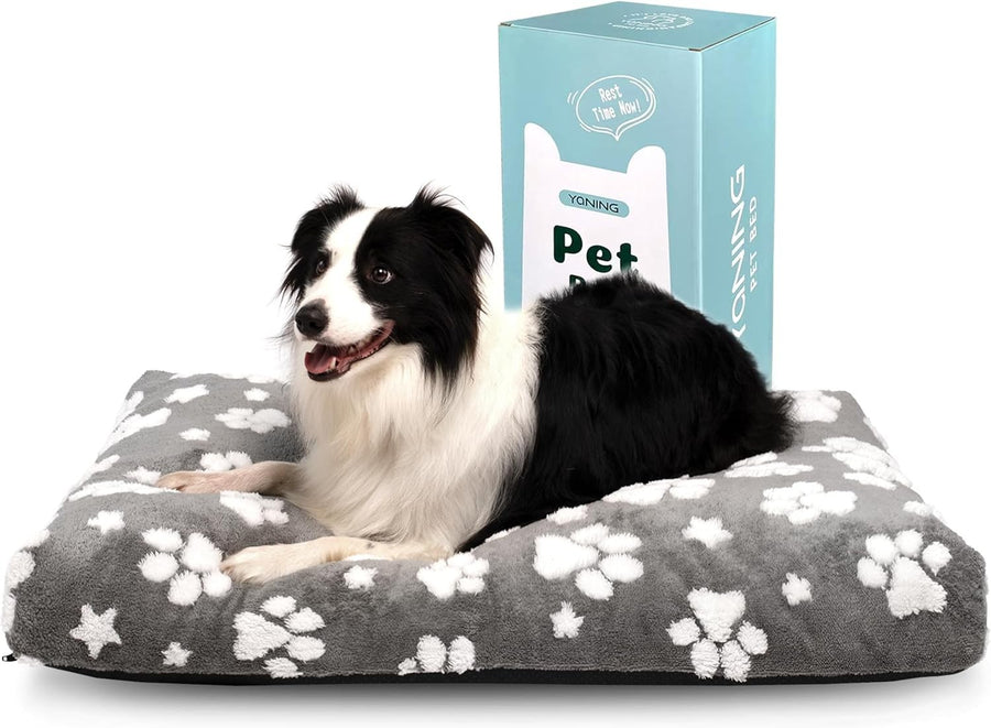 Large Dog Bed 89x56cm Washable Crate Mattress Grey Paw