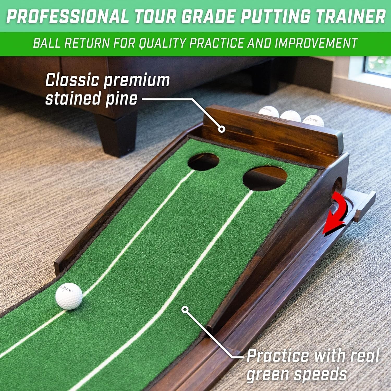 9ft Golf Putting Green Mat Indoor Practice Trainer Dual Hole Ramp Set