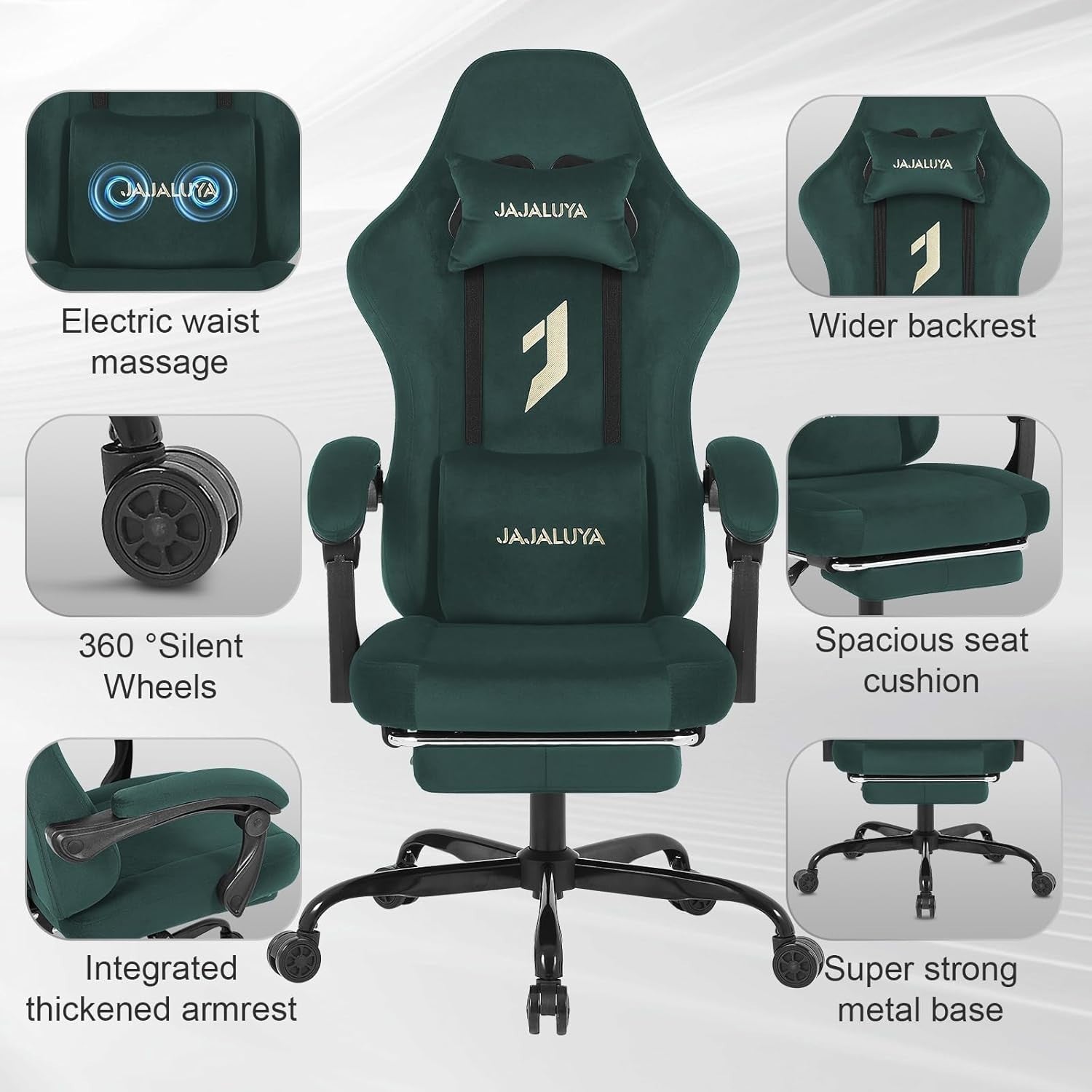 Ergonomic Green Gaming Chair Swivel Recliner Adjustable Foot Rest High Back