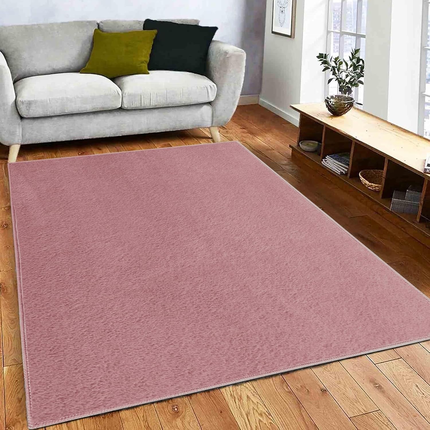Fluffy Pink Faux Fur Rug Soft Washable Bedroom Living Room Carpet 120x170cm