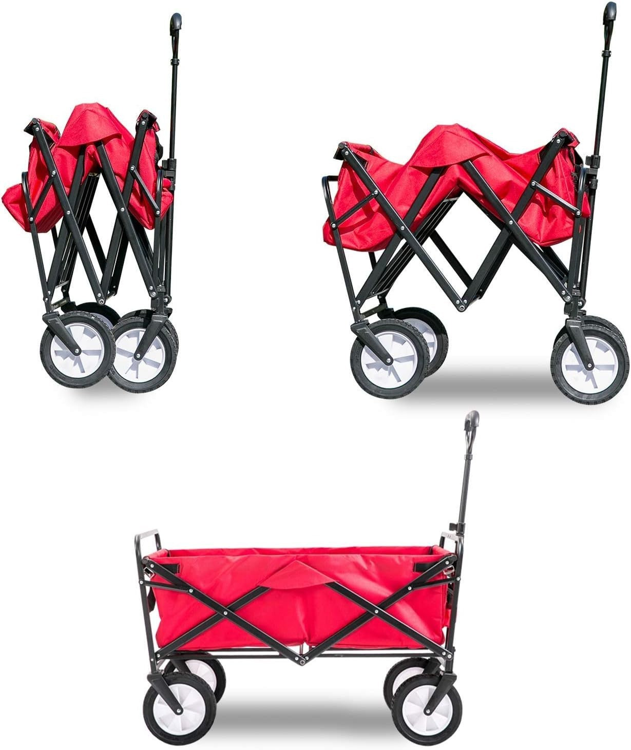 Red Heavy Duty 150kg Folding Camping Wagon Garden Festival Trolley Collapsible