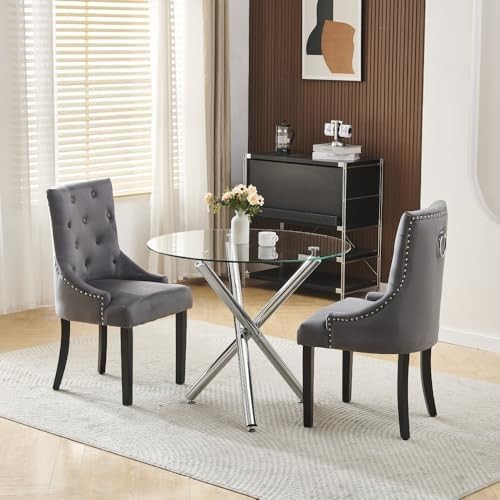 Round Glass Dining Table Set 2 Seater Compact Modern Kitchen Furniture