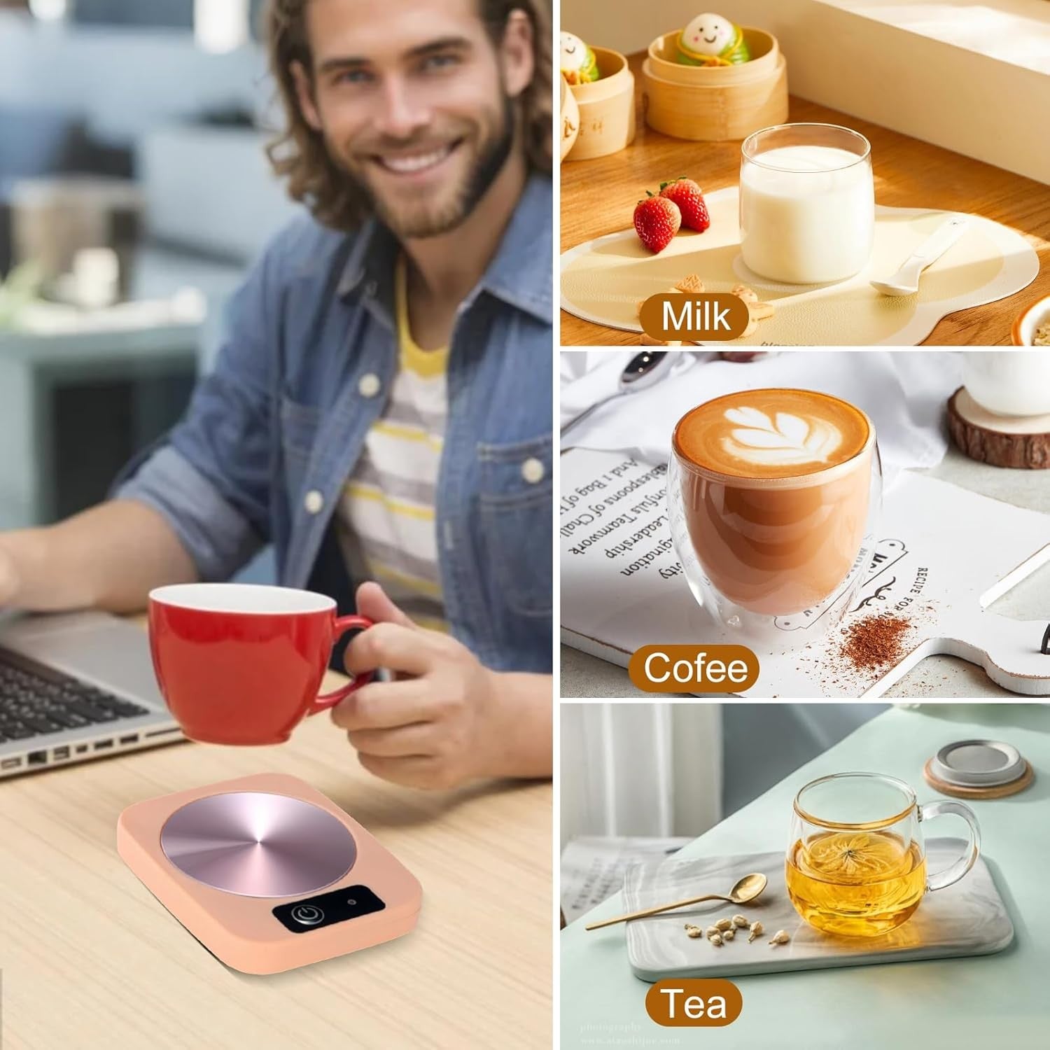 Pink USB Coffee Mug Warmer 45°C Desk Cup Heater Plate