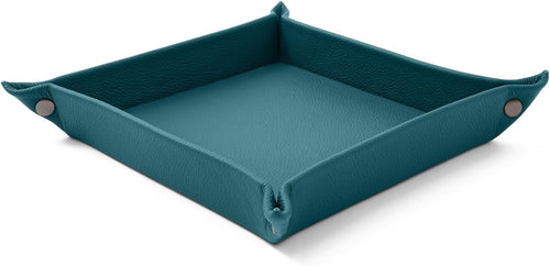 Leather Valet Tray Teal Blue – Desk Organiser for Keys, Coins & Jewellery