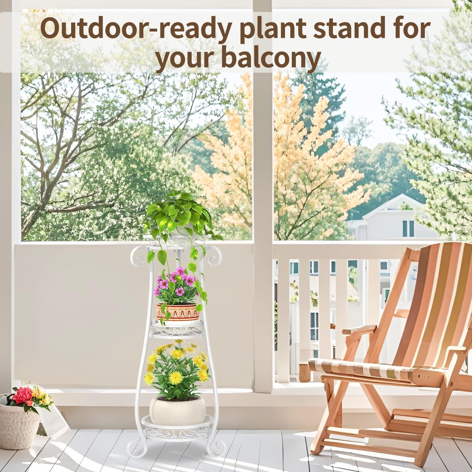 3 Tier White Metal Plant Stand Indoor Outdoor Tall Flower Pot Display Rack