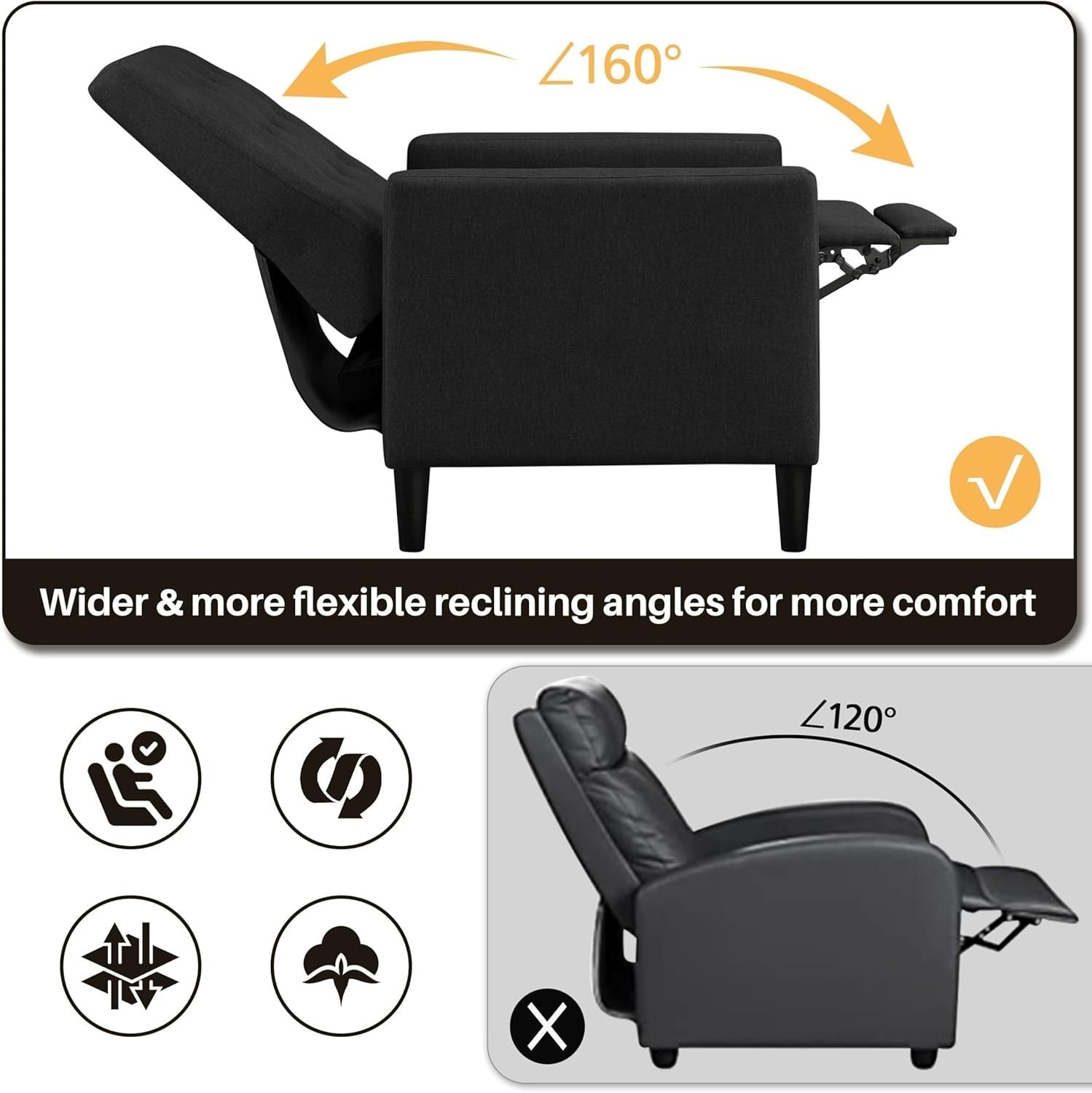 Black Faux Leather Recliner Chair Sofa Adjustable Footrest Padded Seat