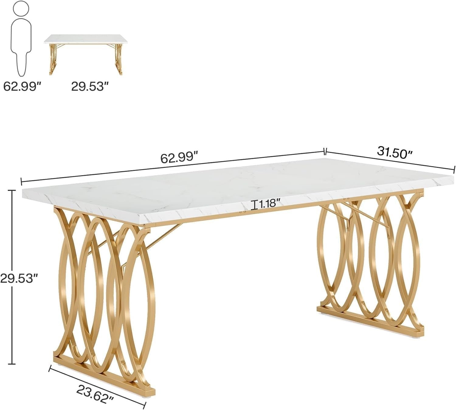 White & Gold Executive Desk 160cm – Large Modern Office Table w/ Storage