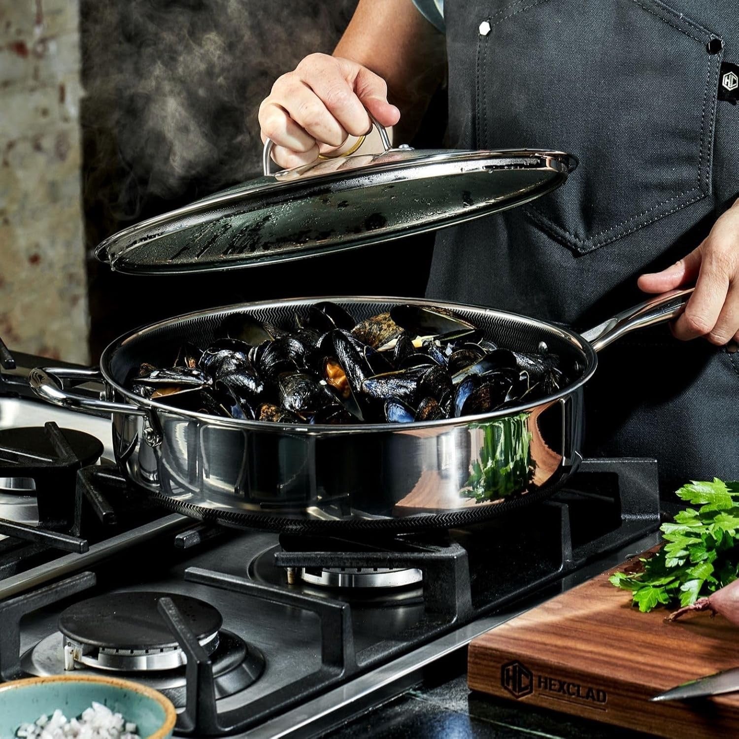 5.5L Deep Non Stick Sauté Pan with Lid – Induction & Oven Safe Stainless Steel