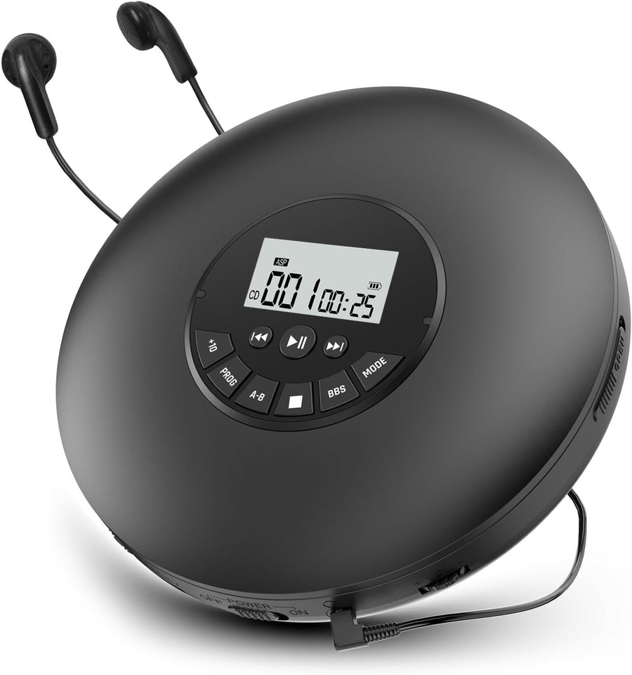 Portable CD Player Discman Anti-Skip CD-R CD-RW w Earphones LCD